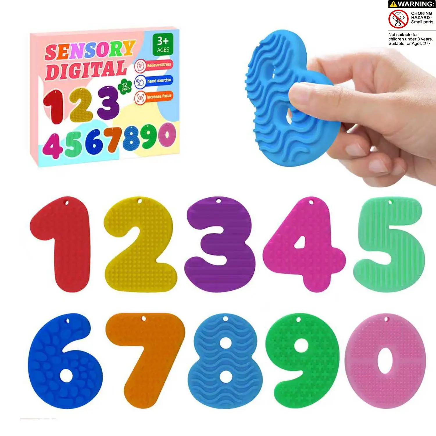 Sensory Fidget Toys for Kids, 10-Piece Textured Number Math Learning Toy Set, Preschool Math Counting Toy for Autism, Educational Toy, Number Counting Blocks