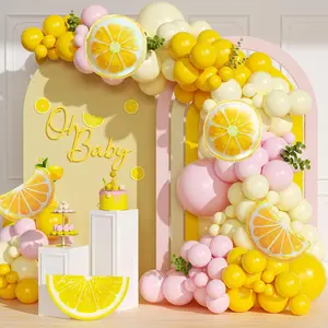 Lemon Balloon Arch, Pink and Yellow Balloon Arch Kit with Pastel Yellow Light Pink Foil Balloons for Lemon Shower Bridal Shower Birthday Party Decorations