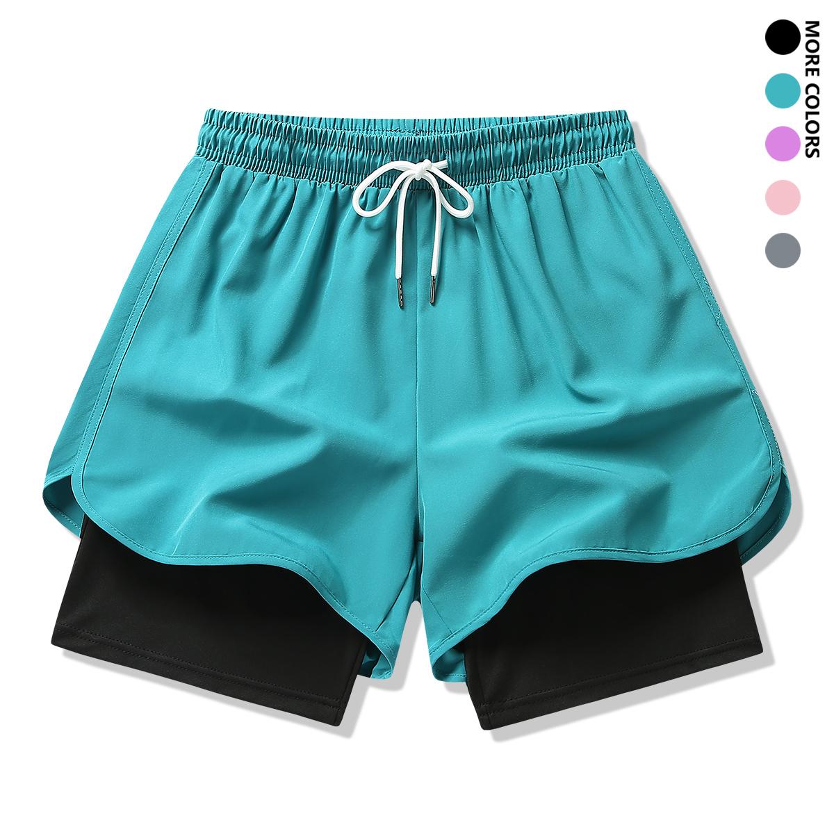 4-piece set: women’s summer shorts outfit with lining, drawstring, elastic waistband; suitable for outdoor sports, fitness, running, and casual wear; women’s shorts, summer bottoms.