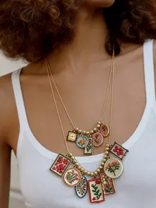 Retro Alloy Multi-Pendant Necklace, Double-Layer Design, Casual Vacation Style, Perfect for Daily Wear, Travel, Party, Graduation Gift