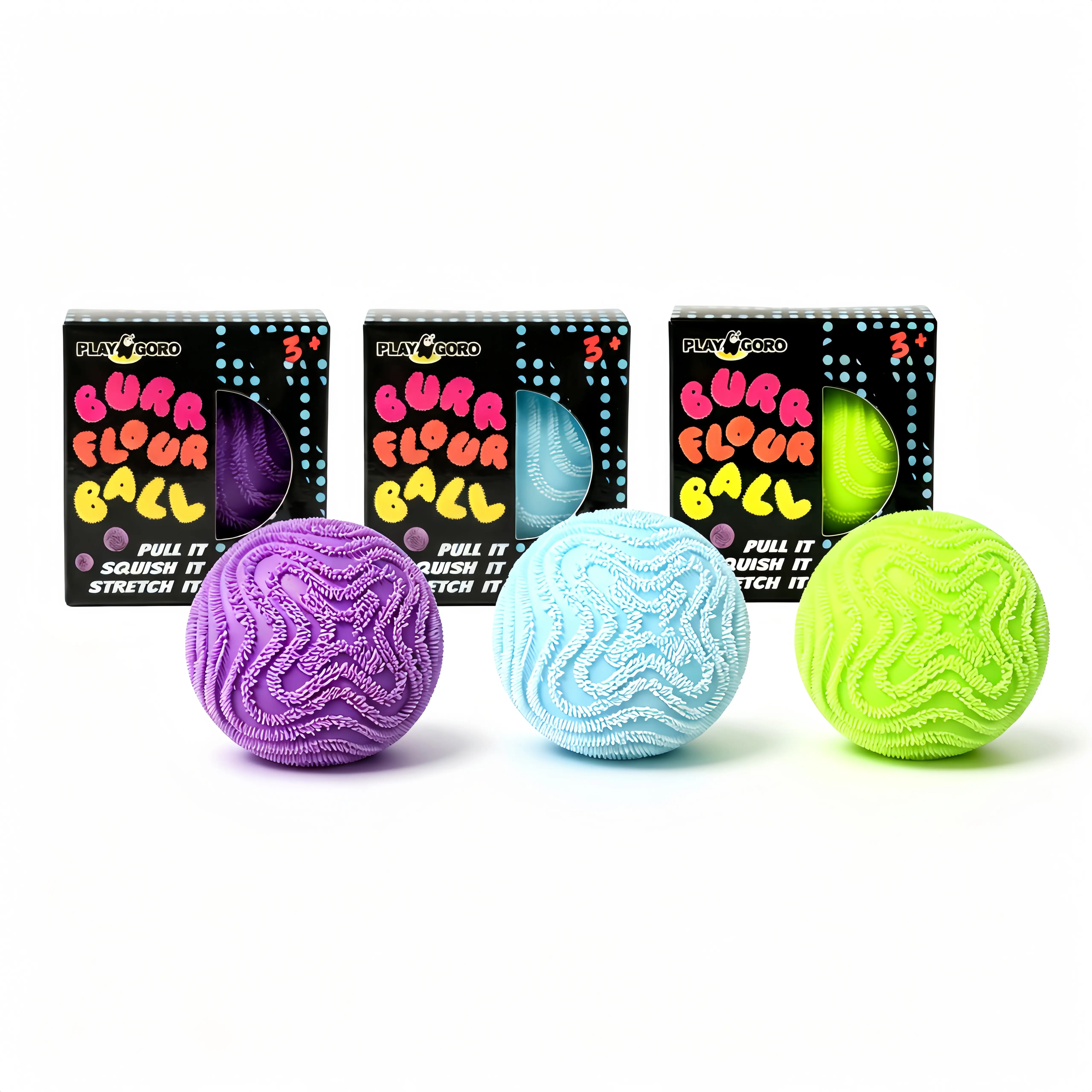 3Pcs Fuzzy Textured Sensory Stress Relief Ball, Stretchable Burr Flour Squeeze Fidget Ball, Slow Rebound Calming Toy for Autistic ADHD Children & Adults Anxiety Relief Therapy Tool
