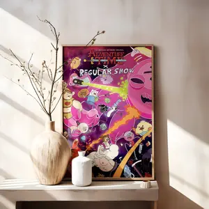Adventure Time x Regular Show Poster, Cartoon Crossover Wall Art, Animated Series Print, Pop Culture Decor