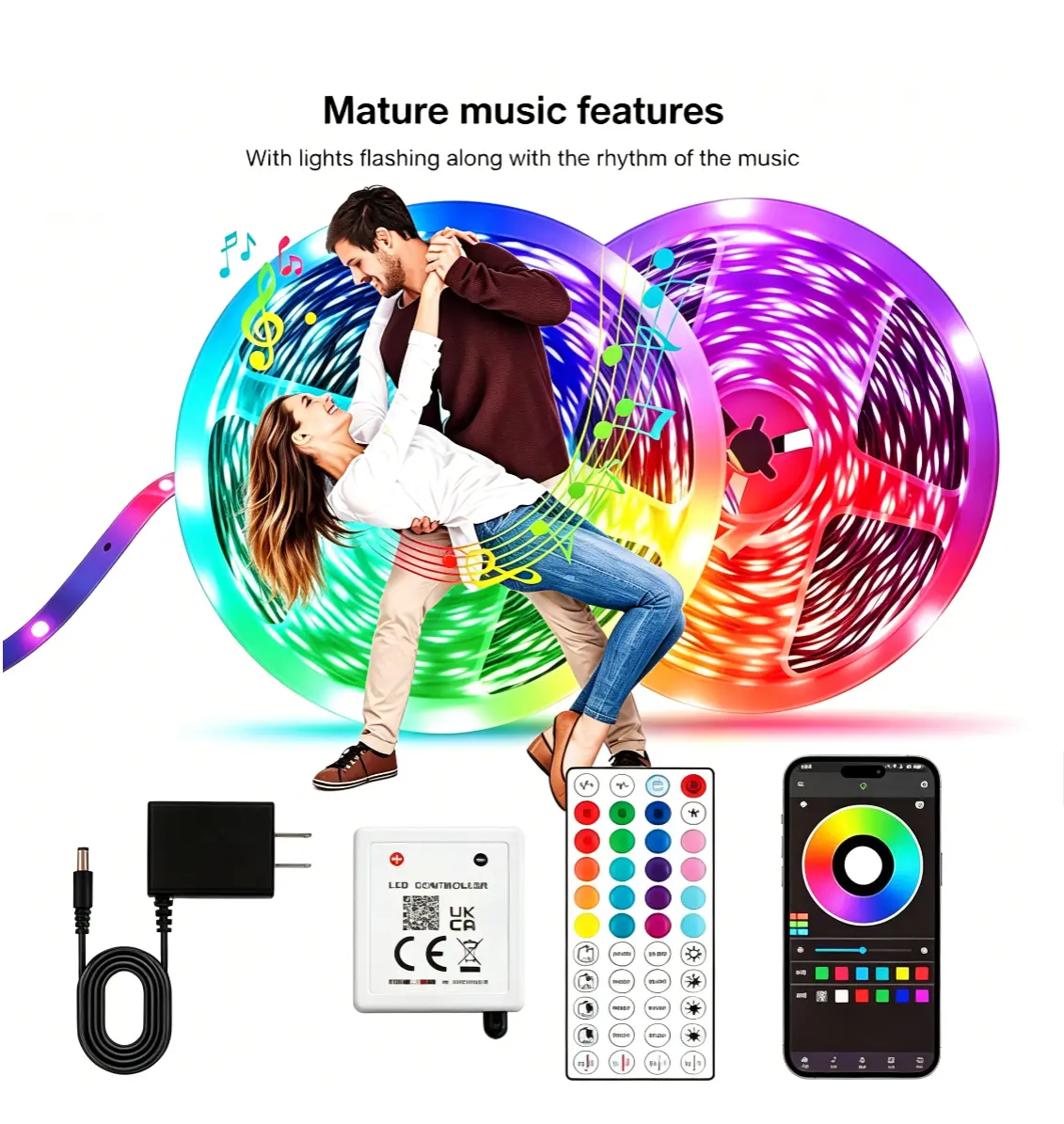100FT (2 Rolls of 50ft) Smart Led Strip Lights RGB Color Changing Time Setting Music Sync Strip Lights with both App and Remote Control for Bedroom Indoor Lighting & Party Decor, Christmas Gifts