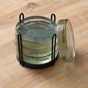 Blocked Glass Coasters & Caddy