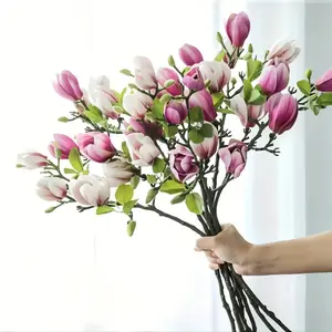 Set of 4 Artificial Magnolia Flowers – Realistic & Beautiful Pink and White Faux Bouquet – Indoor/Outdoor Use, Plastic Material, Wedding Decor | Tabletop Florals | Lush Magnolias