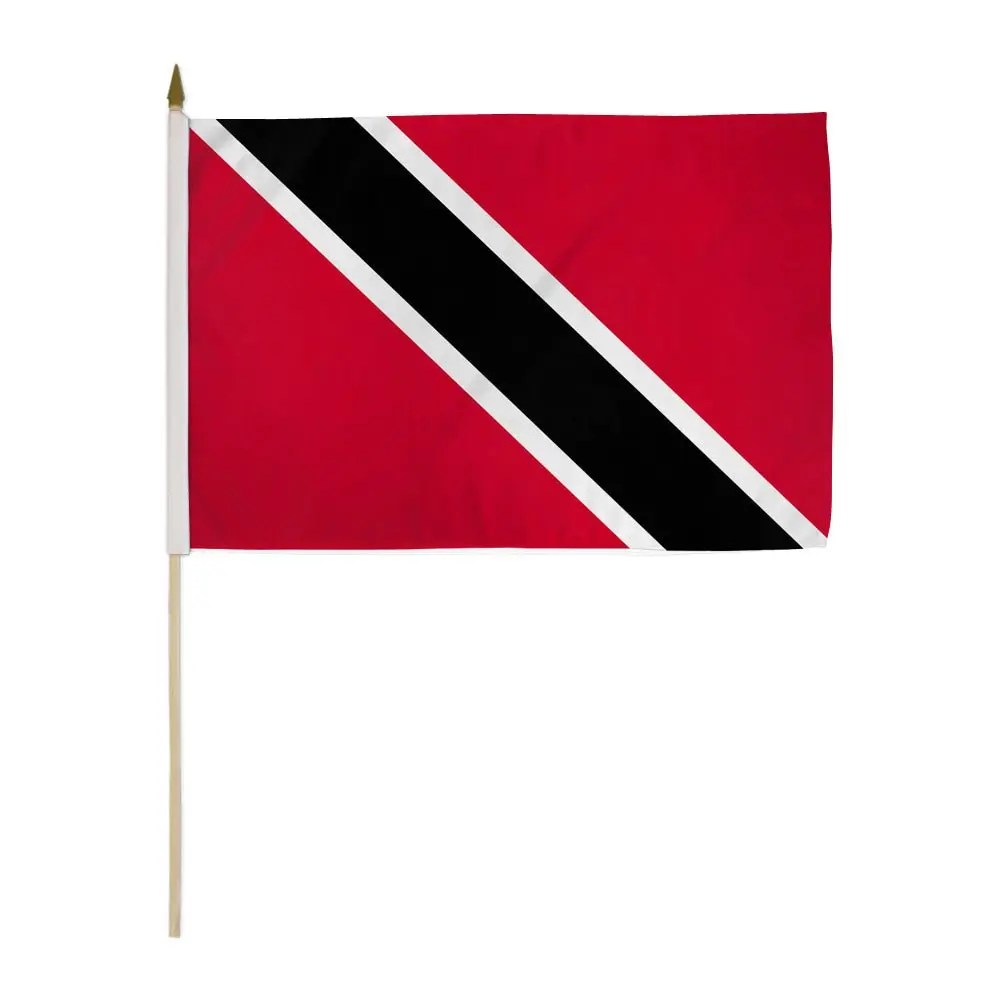 Trinidad & Tobago Single 12x18 in Synthetic Polyester Stick Flag with Plastic-Wooden Pole, Golden Spear Tip, Individually Sewn Edges, Decorative for Parades, Festive Supplies
