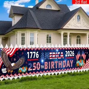 A 2D Banner Featuring a Floral Eagle And The American Flag Theme for The 250Th Anniversary, Made of Polyester, Perfect for Patriotic Party Decorations And Independence Day Yard Displays