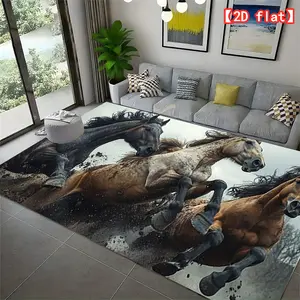 2D flat The moment of a galloping horse, carpet, living room carpet, washable living room carpet, washable living room flannel carpet, Abstract Rugs