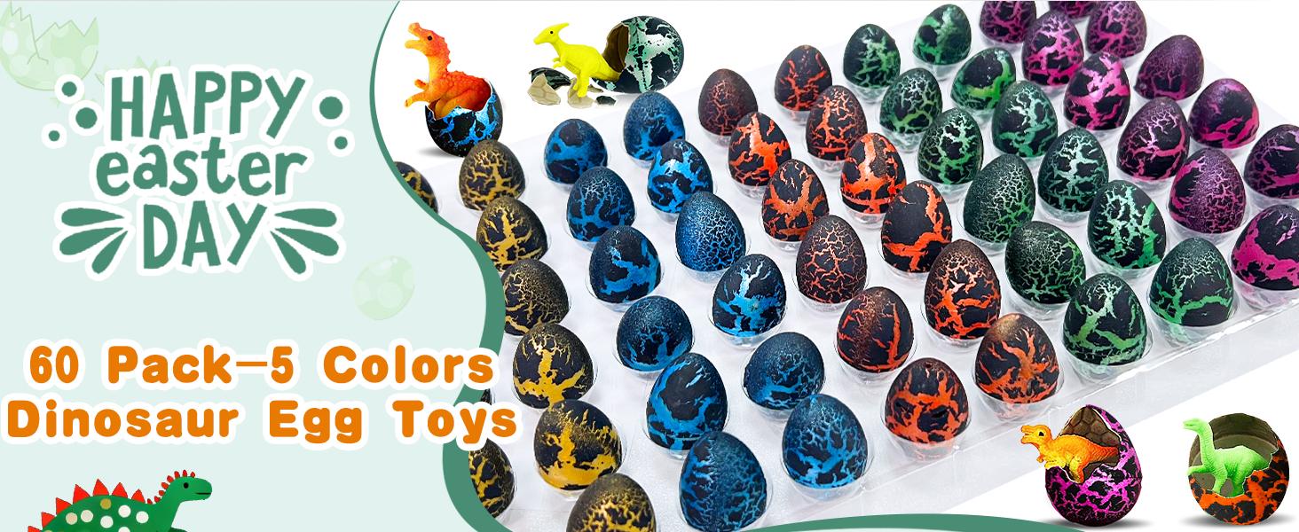 60-Pack Hatching Dinosaur Eggs for Kids – Grow-in-Water Dino Toys, Easter Egg Fillers, Party Favors, Classroom Prizes, Birthday Gifts, Pinata & Easter Basket Stuffers