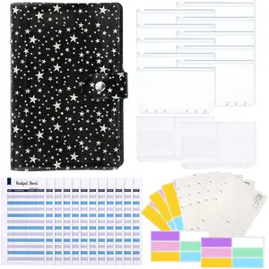 35 count A6 Binder PVC Cover with 10 Clear Binder Pockets,  6-Ring Budget Binder Envelopes System Budget Planner Organizer, Budget Sheets & Card Bags & Papers & Label for  Envelopes