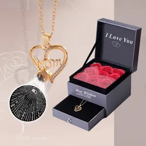 Silver Heart Necklace with Rose Box | Birthday & Anniversary Gift for Mom Wife Girlfriend Daughter | Elegant Jewelry for Prom Gala Wedding Red Carpet & Concerts | Romantic Heart Pendant for Grandma | Meaningful Special Occasion Gift for Her