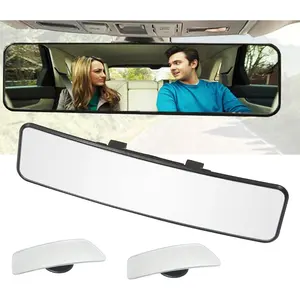 Rear View Mirror, Universal 11.4 Inch Interior Clip On Panoramic Rearview Mirror to Reduce Blind Spot Effectively – Wide Angle – Convex – For Cars, SUV, Trucks (Bonus 2 PCS Long Blind Spot Mirrors)