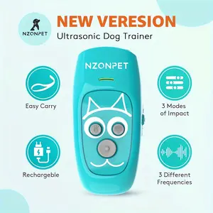 NZONPET New Version Ultrasonic Dog Trainer EX256361 3 Modes of Impact 3 Frequencies Rechargeable with LED Light & Wrist Strap for Indoor Use