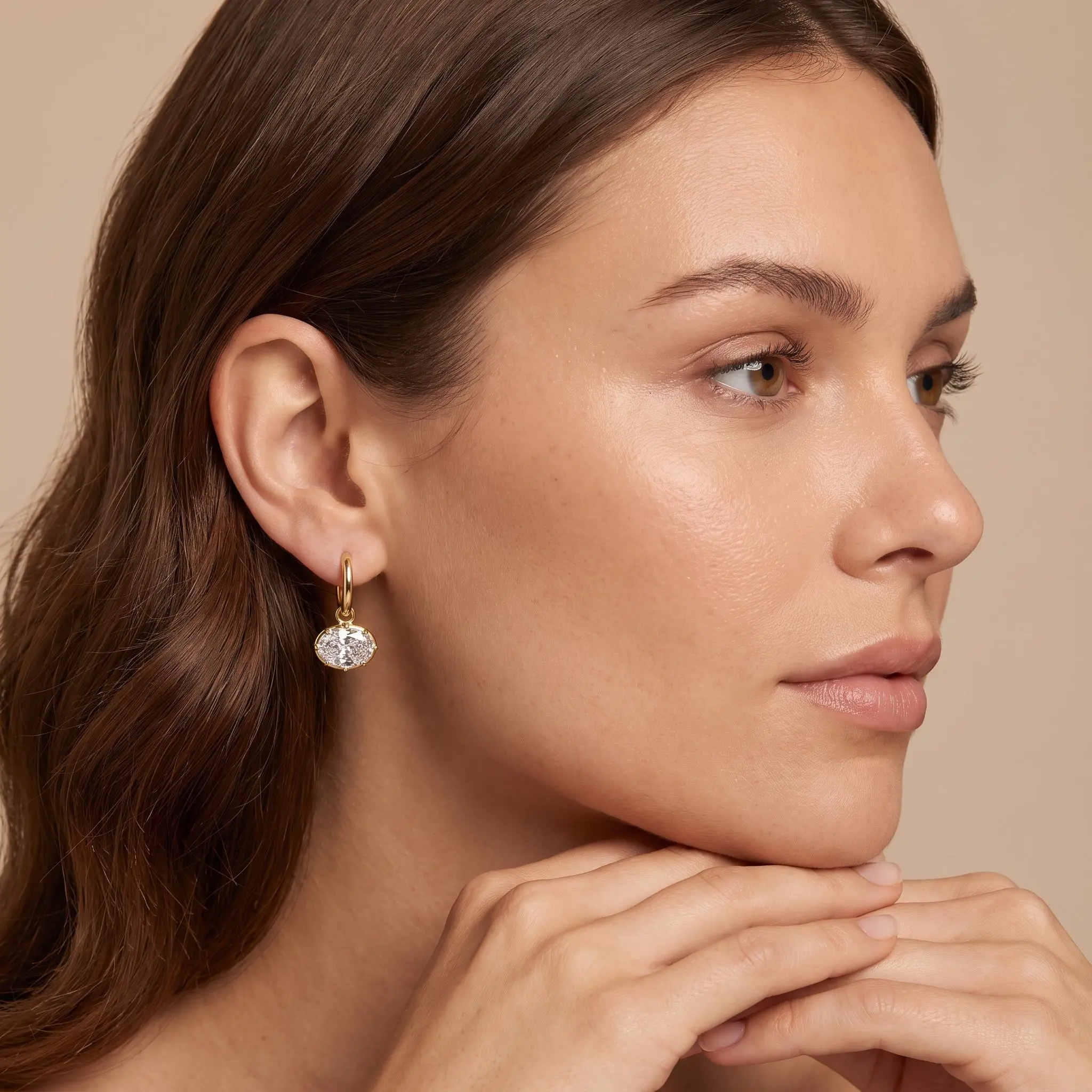 Women's 8x12mm Oval Huggie Hoop Earrings - Floating CZ, Celebrity Inspired Artificial Gemstone Jewelry, Ideal Birthday Gift for Girlfriend, Everyday Statement Accessories for Women