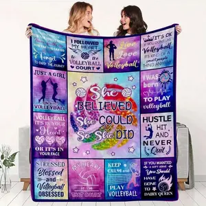 1pc Volleyball Motivational Quote Blanket - Soft Flannel All-Season Cozy Bedspread With Volleyball Sayings, Warm Couch Sofa Bed Cover Female Athletes,, Teens, & Volleyball Lovers - Contemporary Bedding Accessory