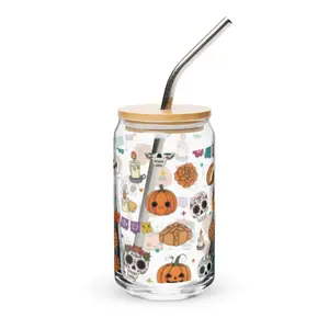 Cute Día de los Muertos Glass Can Tumbler