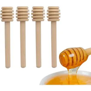 4 Pcs 3 Inches Wooden Honey Dipper Sticks Honey Spoon Wand for Honey Collecting Dispensing Drizzling Jam