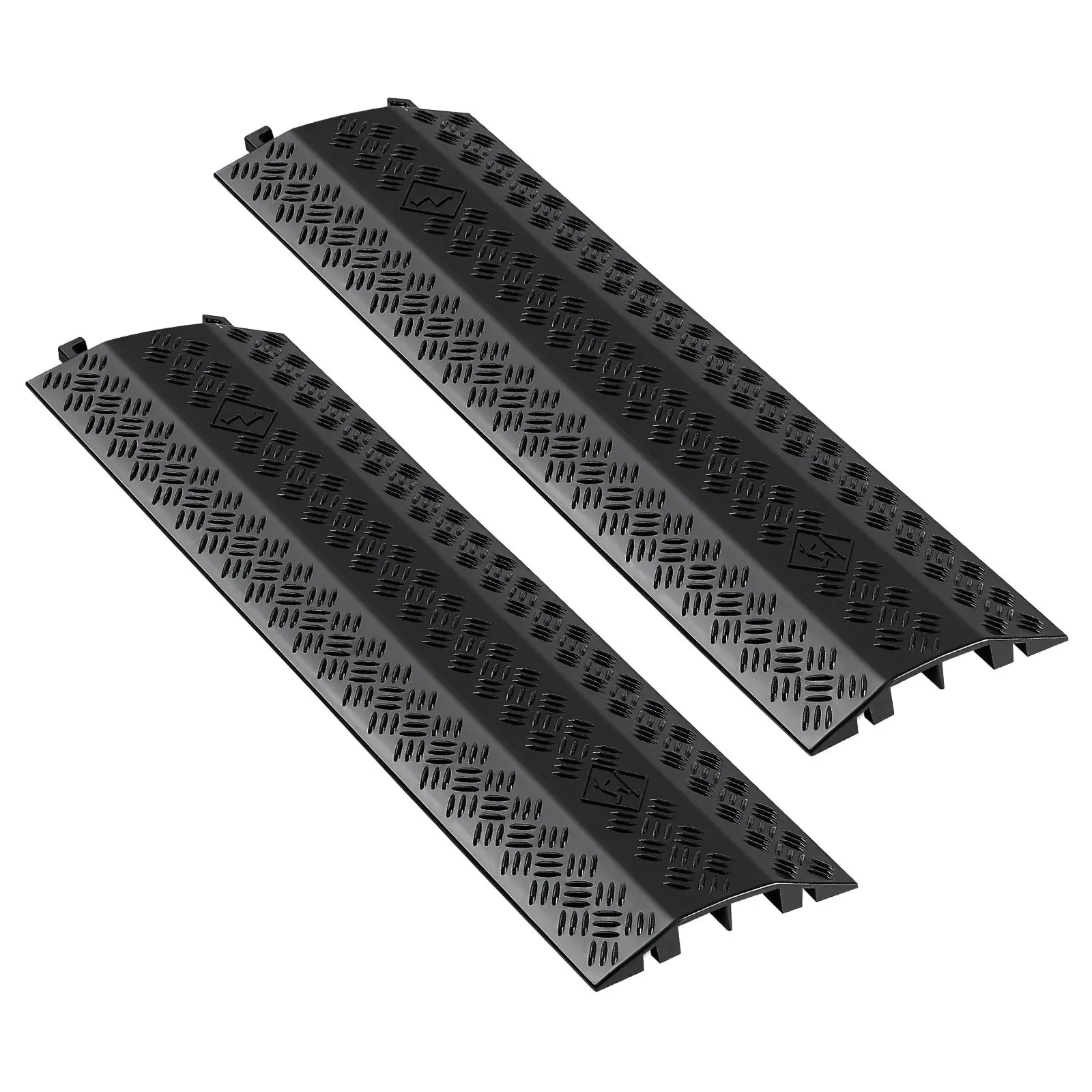 VEVOR 2 Pack Heavy-Duty Dual-Channel Cable Ramp Floor Covers, 17500 lbs/Axle Load Capacity, Odor-Free, 2.01x1.10 in (51x28 mm), for High Traffic Areas, Indoor/Outdoor Use (Summerfinds)