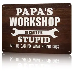 Funny Papa's Workshop Aluminum Sign 8x12 Inch Retro Wrench-Themed Wall Decor for Men's Garage & Workshop Rust-Resistant Durable Design Ready-to-Hang bedroom decor gifts for boyfriend wall decor
