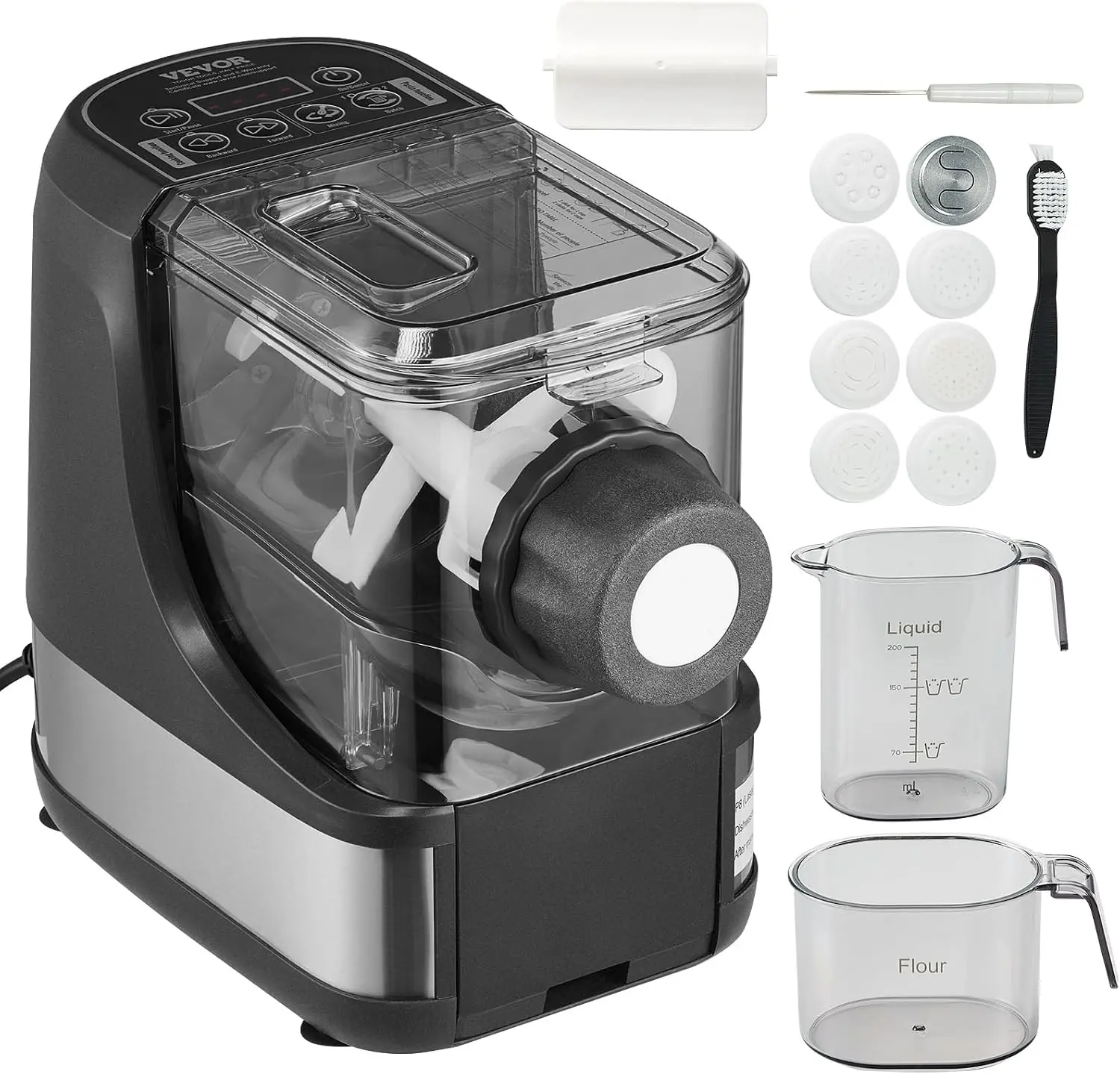 VEVOR Electric Pasta Maker, 150W Automatic Noodle Maker Machine with 8 Pasta Shapes, 4 Intelligent Modes, 500g Flour Capacity Pasta Maker Machine with Measuring Cups, Cleaning Brush for Home Kitchen