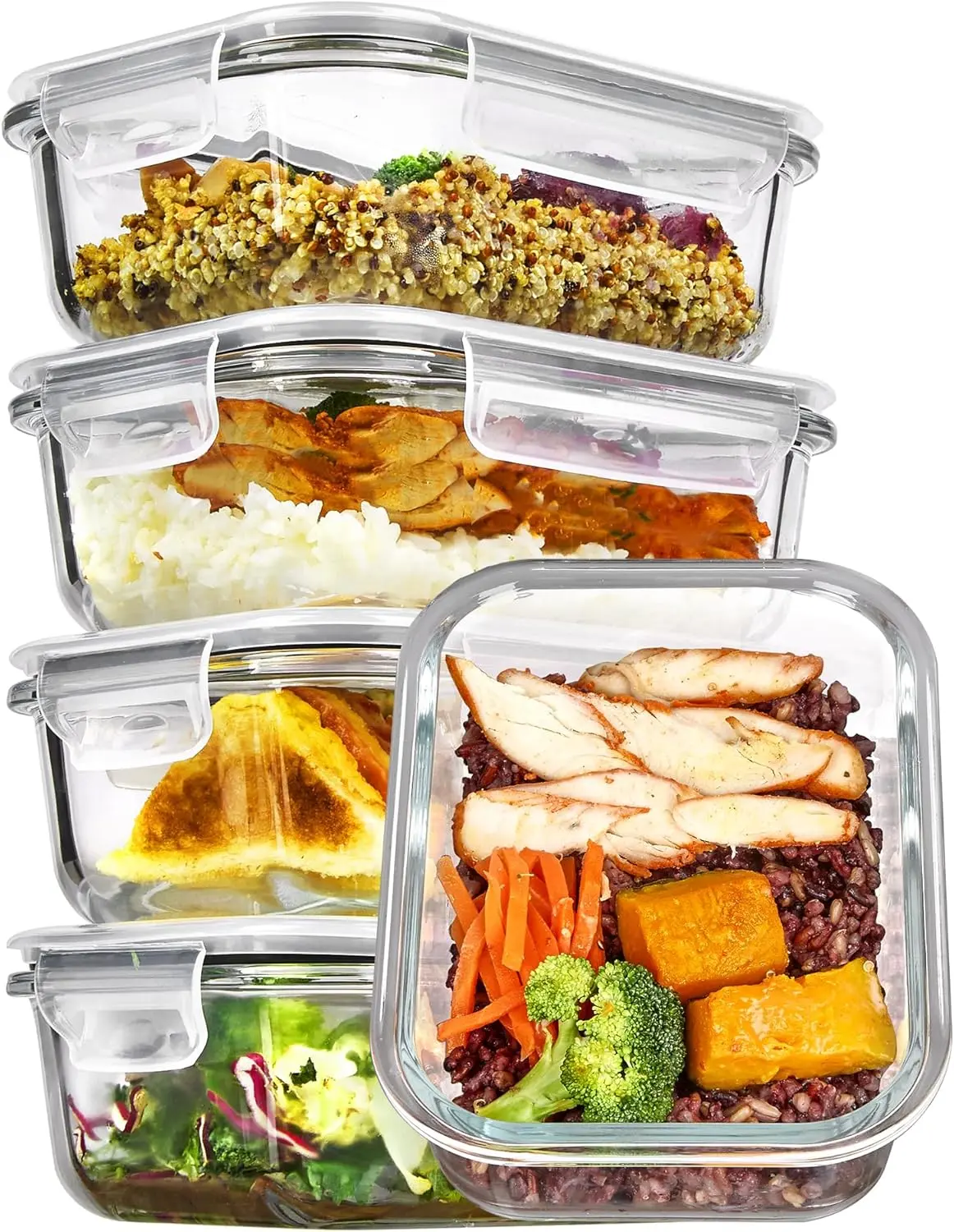 5Pack 22oz Glass Storage Containers with Lids, Grey | Glass Meal Prep Food Container Sets, Snap Airtight Lid, For Microwave, Oven, Freezer and Dishwasher, BPA Free