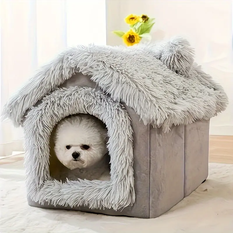 Crystal Ultra Soft, Arctic Velvet, PP Cotton Comfortable All-Weather Pet Paradise - Warm, Movable and Soft, Semi-Enclosed Cat and Small Dog Sleeping Nest