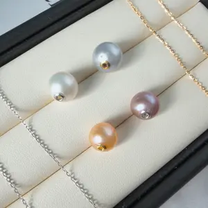 ED010V-Freshwater Pearl Slider Necklace - Elegant Floating Bead Pendant - Minimalist Choker Jewelry Gift for Her