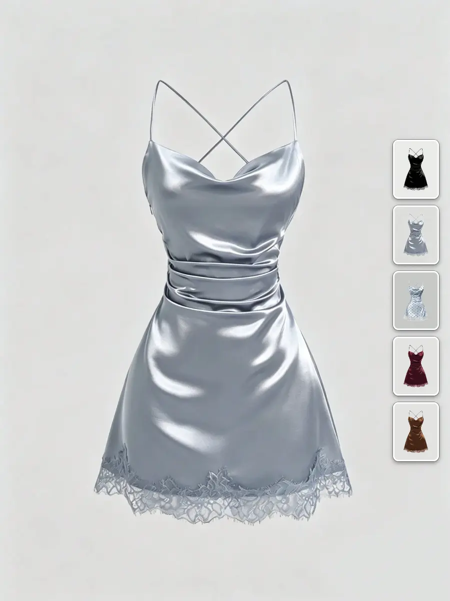 Mini Dress Satin Lace Elegant Date Night Dress Summer Party Outfit
