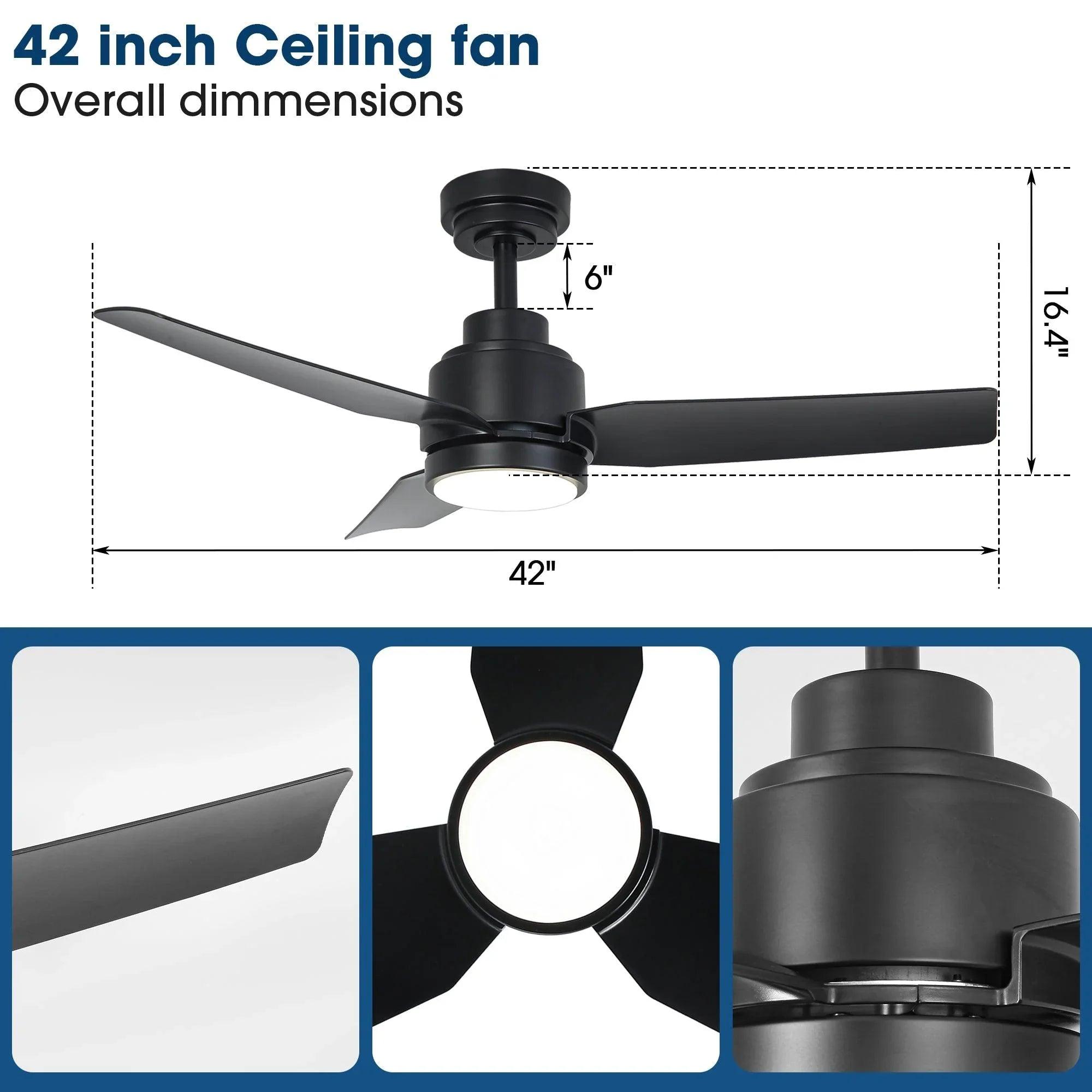 Vaczon 42" DC Motor Ceiling Fan | Modern Downrod Mount, Dimmable LED Light & Remote, Quiet 6-Speed