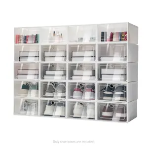 Stackable Shoe Boxes, Clear Front Lid & Foldable Design, PP ABS Plastic Shoe Storage Bins with Ventilation Holes, for Sneakers Boots Closet Organization, Living Room Bedroom Dorm