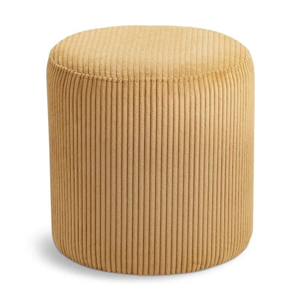 Roy Yellow Microsuede-Corduroy Fabric Round Compact Contemporary Ottoman/Stool, Indoor Room Decor Stool & Bench