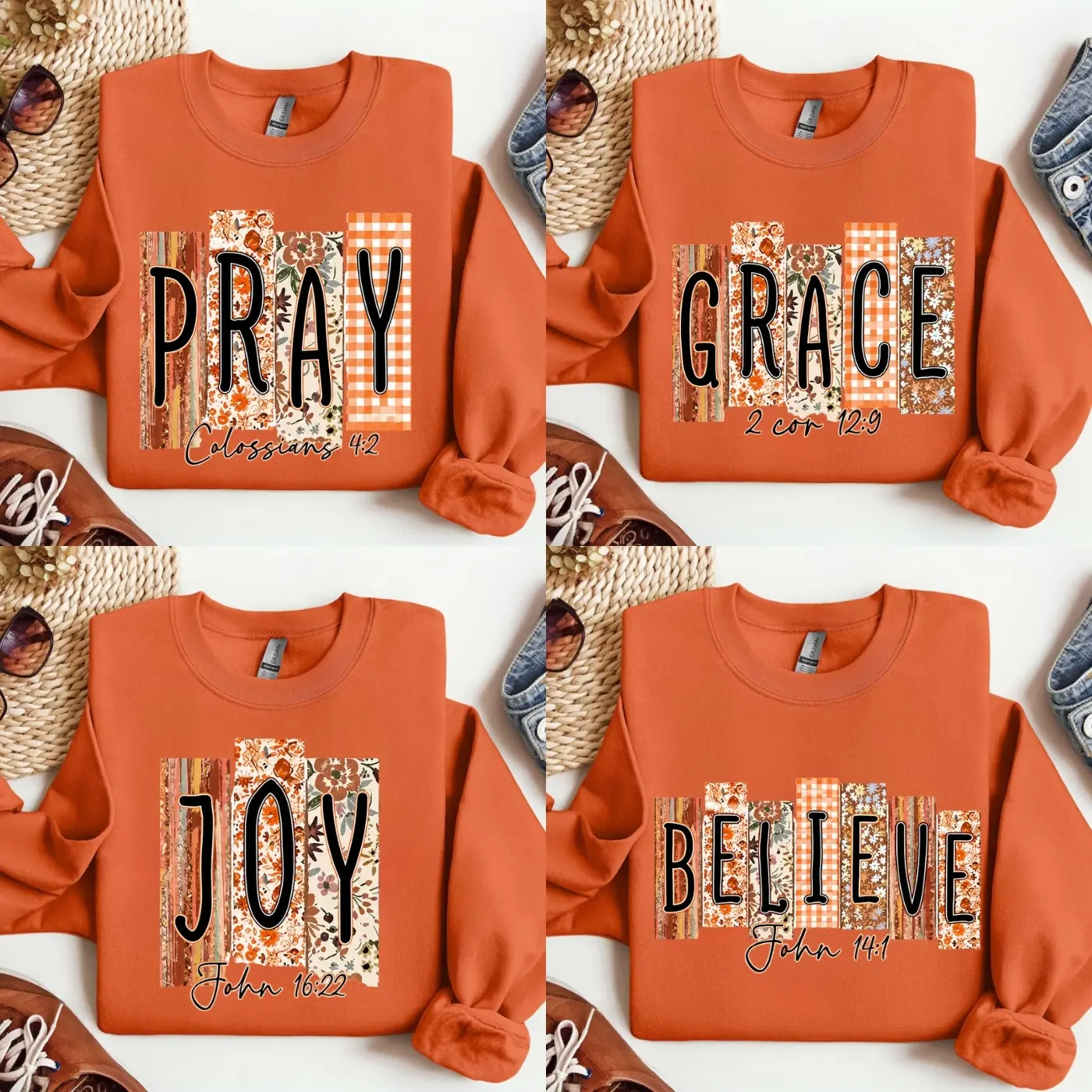 Preppy Bible Fall Bundle Sweatshirt, Grace Joy Pray Believe Design, Fall Jesus Sweatshirt, Jesus Christian,Ditsy Floral Fall, Fall ,Pumpkin Spice, Gildan for Men and Women, Gift for Him or Her