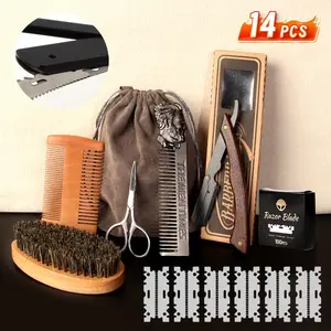 Men's Razor Set, 14pcs/set Professional Razor Set with Storage Bag, Hair Trimmer Set, Beard Shaver for Men, Great for Barber Shop and Personal Grooming, Shaving Razors