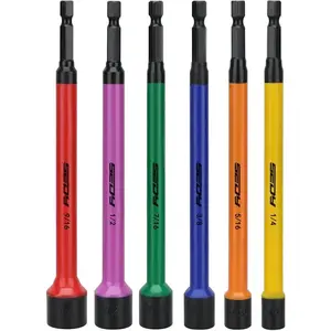 Swiilpo Magnetic Impact Nut Driver Set: SAE Color Coded Nut Setter Set 6 Inch Length CR-V Nut Driver Tool Set 1/4 Inch Hex Shank Extra Long Nut Driver Bit SetQuesear
