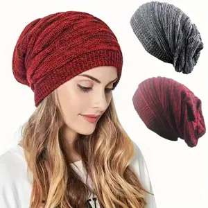 2 Pack Fashion Winter Slouchy Beanie Hat for Women & Men, Knit Soft Cozy Oversized Warm Hats