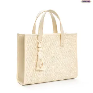 Large Capacity Straw Tote Bag for Women, Woven Summer Beach Bag, French Style Vacation Handbag, Lightweight Shoulder Tote for Travel, Shopping & Resort Outfit Styling