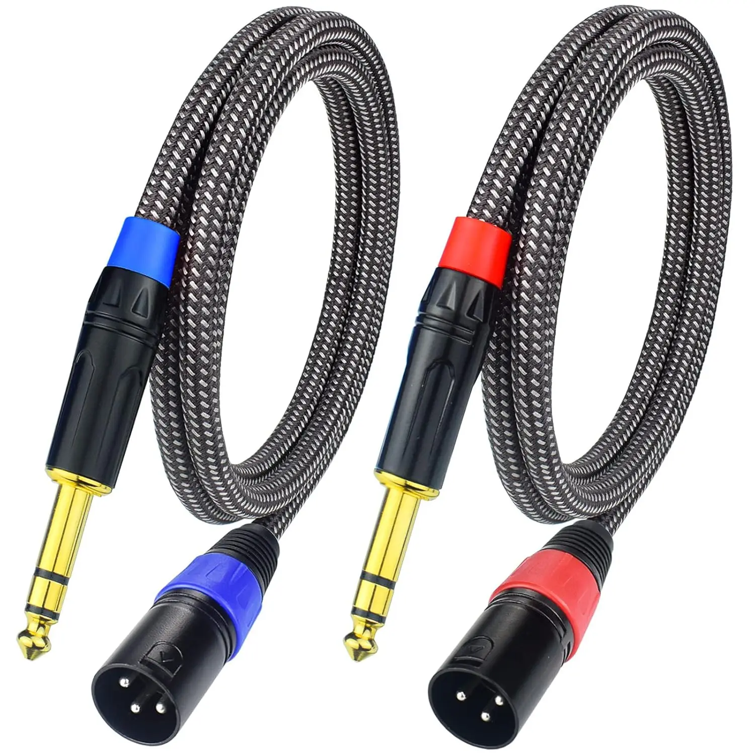 2-Pack 6.35mm TRS to XLR Male Balanced Audio Cable, 3.3Ft (1m) Heavy Duty Nylon Braided, Gold Plated Plug, for Mixer, Speaker, Audio Interface, Studio Monitor Compatible