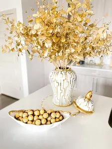 White Leaf Salad Bowl with Gold Edge