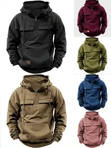 Men Tactical Sweatshirt Quarter Zip Cargo Pullover Hoodies Workout Gym Men Fashion Outdoor Hoodies Casual TopsGift，Cargo Hoodies，gifts for him tiktok shop deals