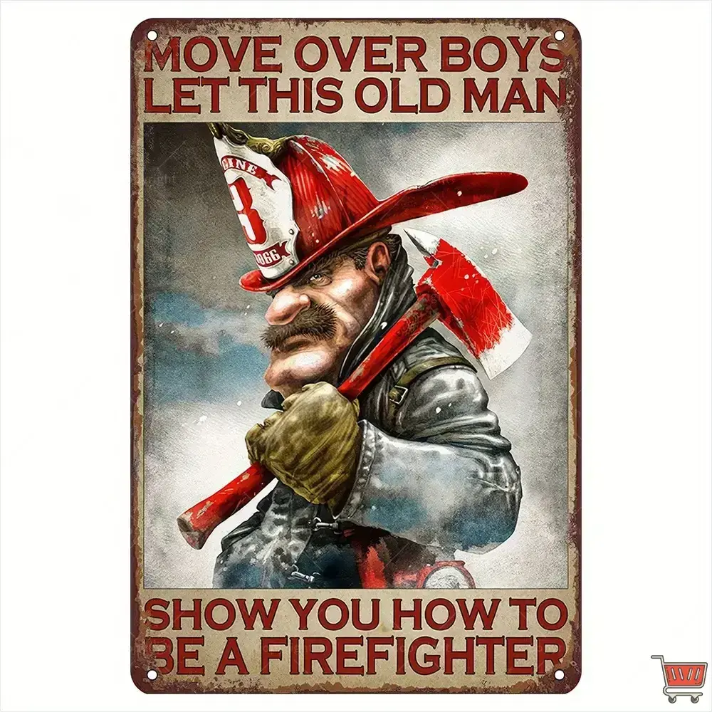 Vintage Firefighter Painted Steel Wall Metal Plaque - Decorative Home Decor, Waterproof Weatherproof Sign for Fire Lovers Gift, Suitable for Indoors, Fire Station, Garage