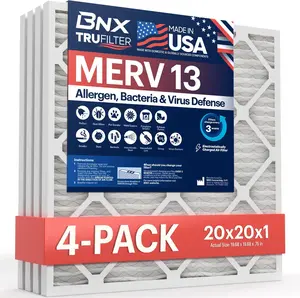 BNX TruFilter 20x20x1 MERV 13 (4-Pack) AC Furnace Air Filter BNX TruFilter 20x20x1 MERV 13 (4-Pack) AC Furnace Air Filter