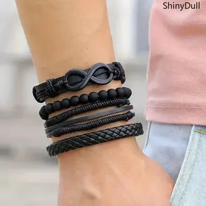 Men's Infinity Bracelet Set 4PCS - Faux Leather Multi-Layer Bead Vintage Bracelets