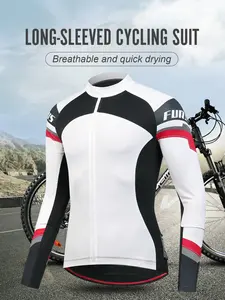 Men's Colorblock Long Sleeve Cycling Jersey, Full Zip Stand Collar Training Top, Breathable Quick Dry Mesh Fabric