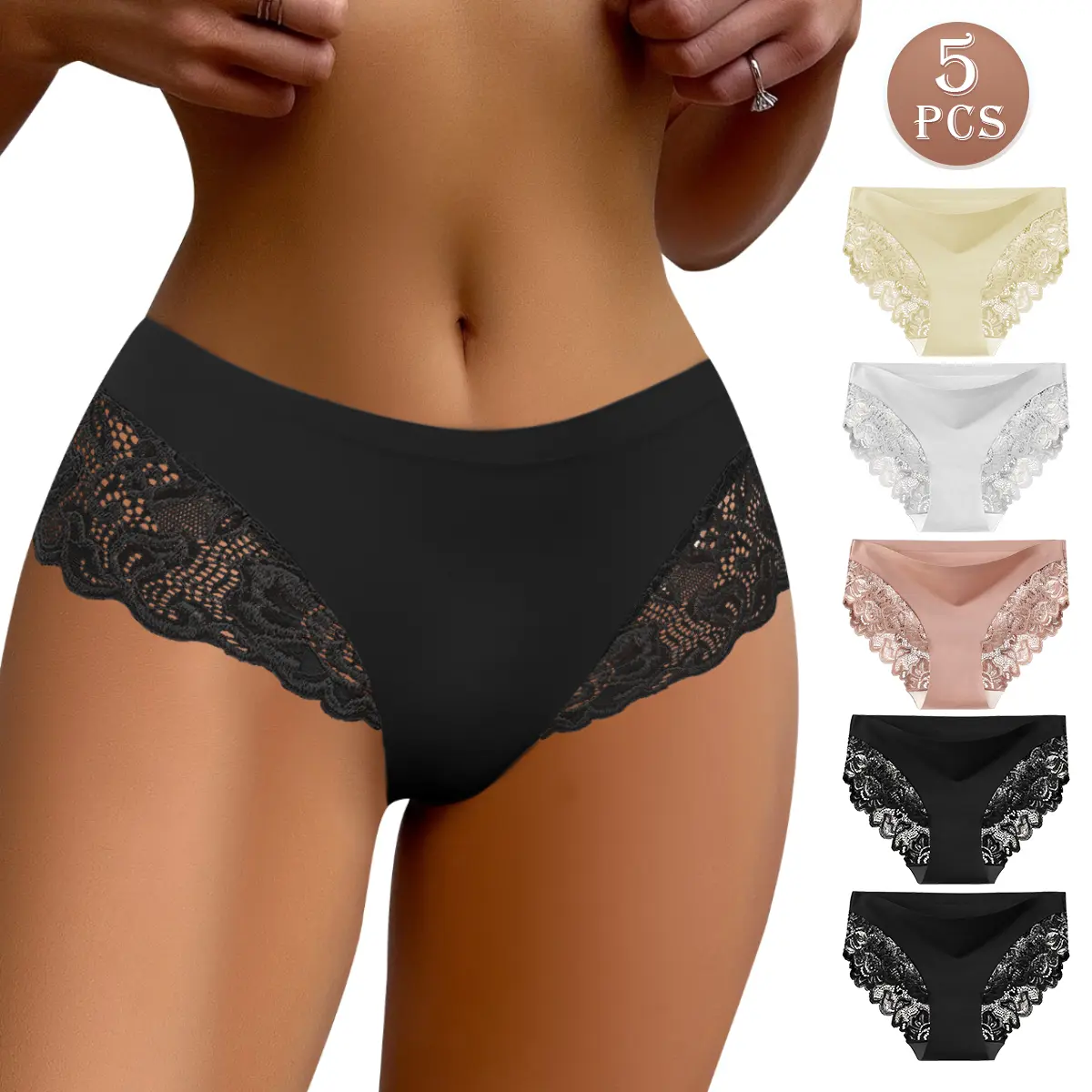 5-Pack Women's Underwear, Lace High-Waist Control Briefs, Floral Print, Skin-Friendly, Sexy Fit, Premium Quality, High Waisted Briefs