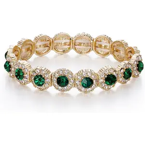 Women's Wedding Bridal Crystal Rhinestone Beaded Stretch Bangle Bracelet