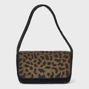 Embellished Leopard Print Flap Shoulder Bag - A New Day Black/Brown
