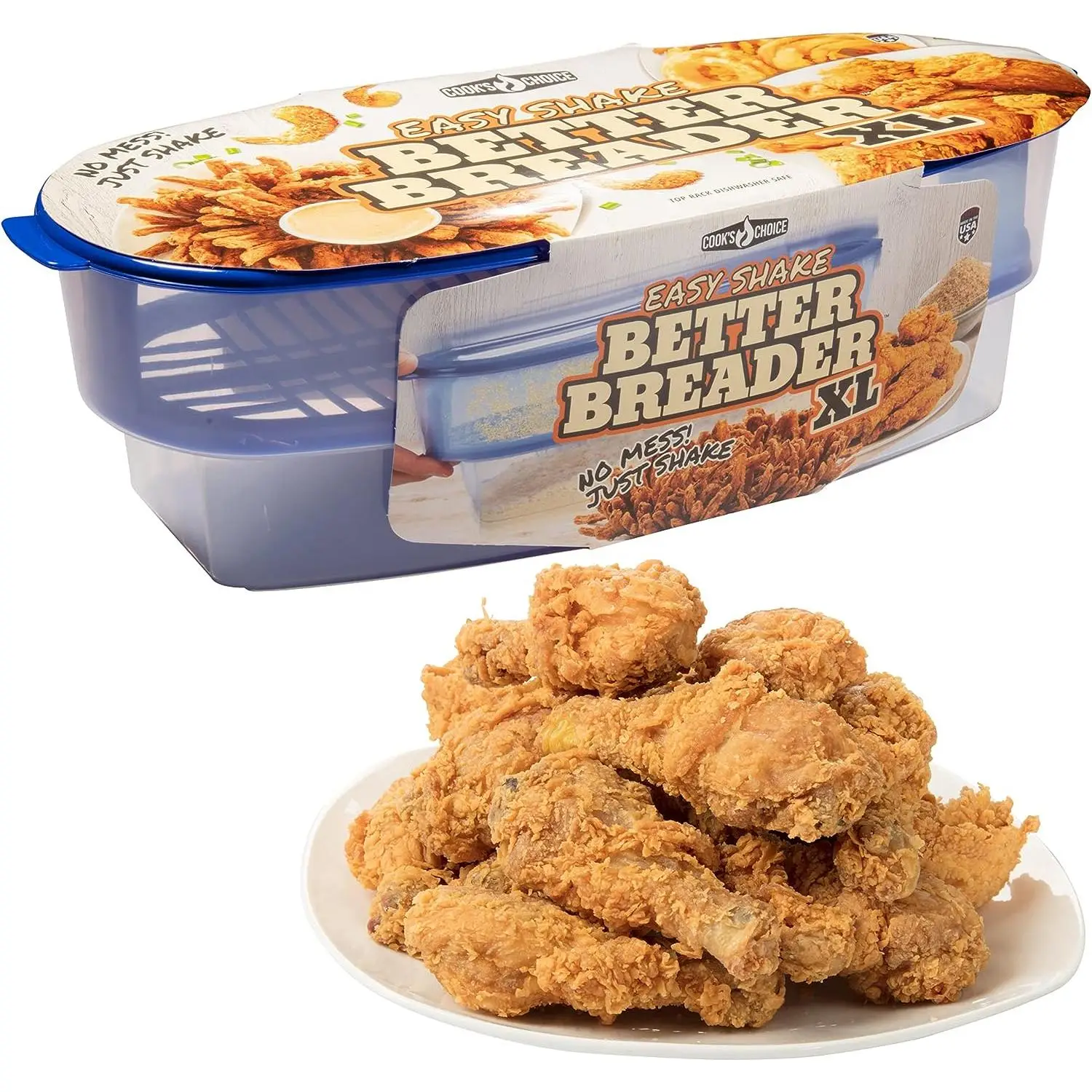 Cook's Choice XL Original Better Breader Batter Bowl- All-in-One Mess Free Breading Station Tool- Great for Parties & Easy Cooking