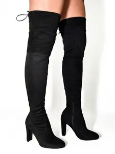 Wild Diva Women's Classic AMAYA-01 Vegan Suede Over the Knee Dressy Chunky Block Heel Boots Medium and Wide Fit wide  calf Women's Knee