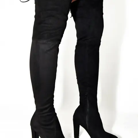 Wild Diva Women's Classic AMAYA-01 Vegan Suede Over the Knee Dressy Chunky Block Heel Boots Medium and Wide Fit wide  calf Women's Knee