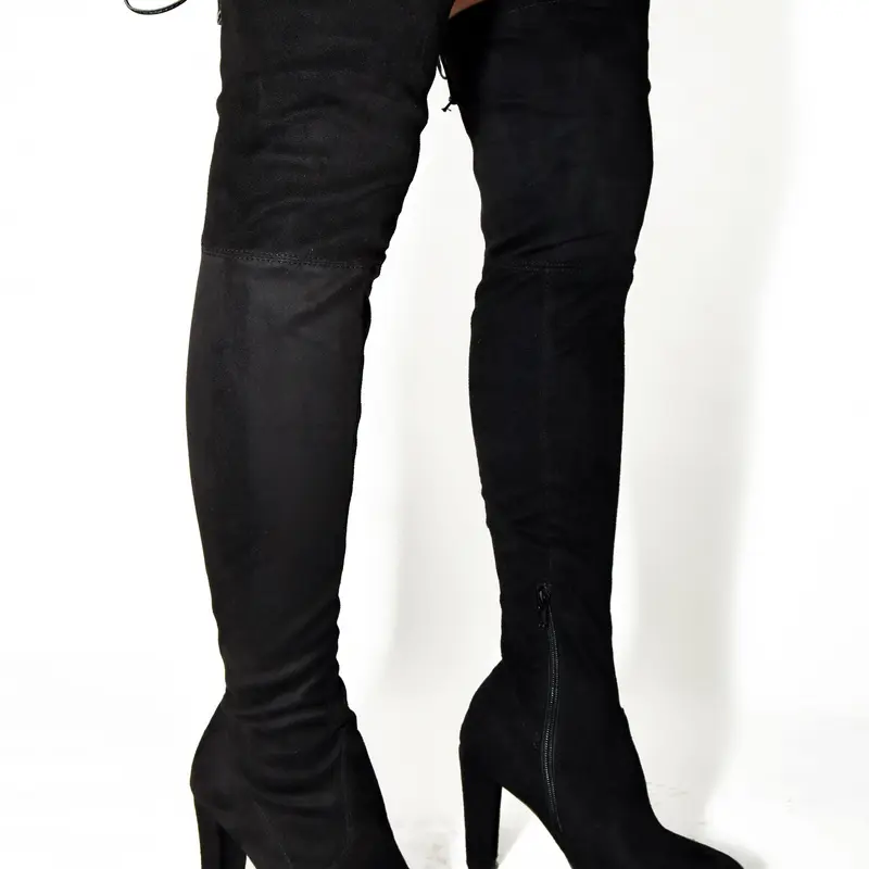Wild Diva Women's Classic AMAYA-01 Vegan Suede Over the Knee Dressy Chunky Block Heel Boots Medium and Wide Fit wide  calf Women's Knee